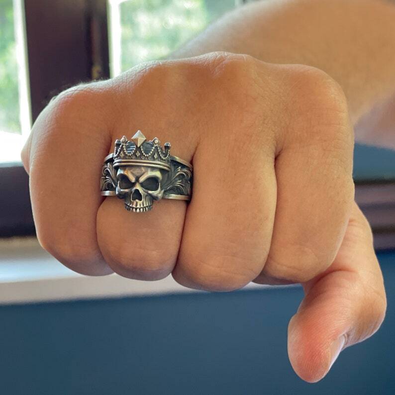 925 Silver Crown King Skull Ring
