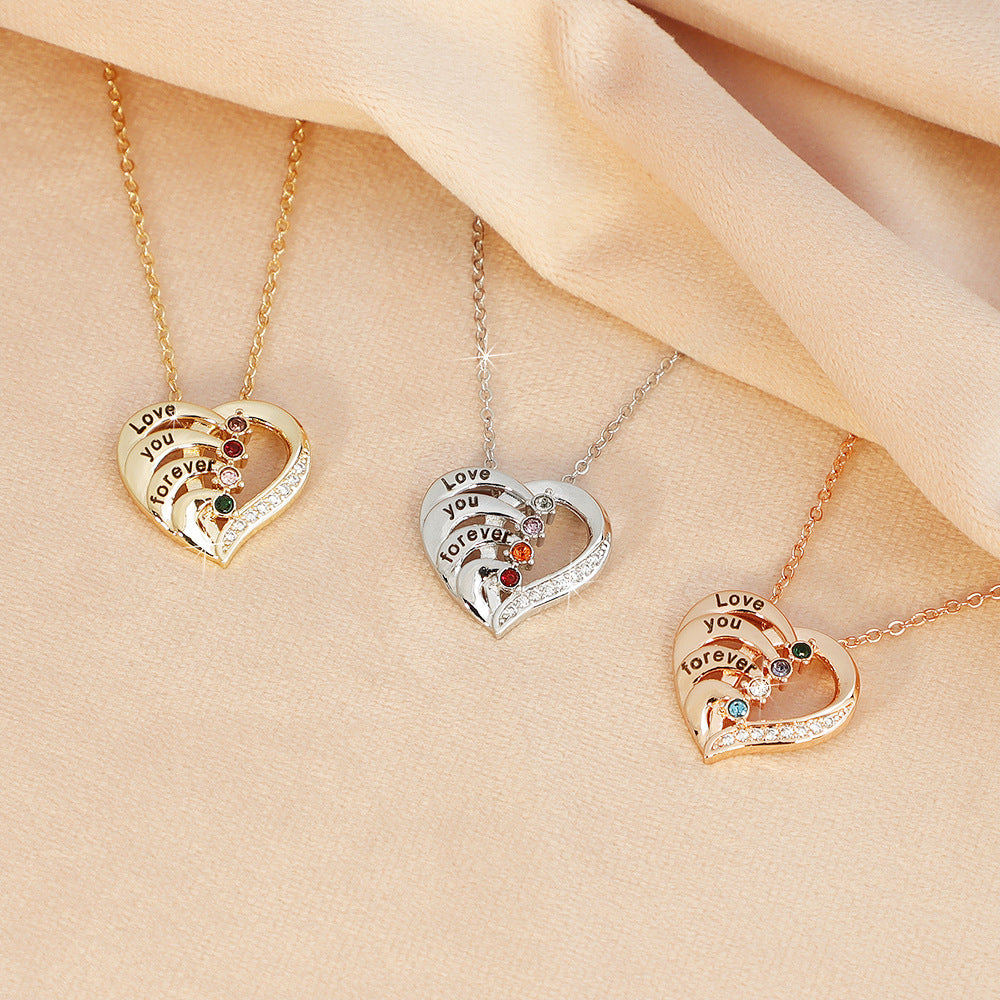 Personalized Name & Birthstone Family Heart Necklace