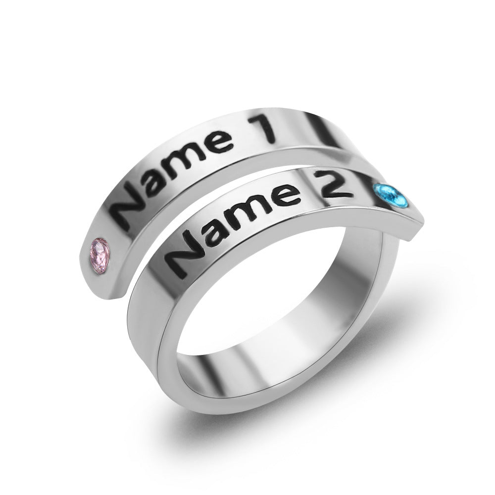 DIY Personal Customized Name Birthstone Open Ring