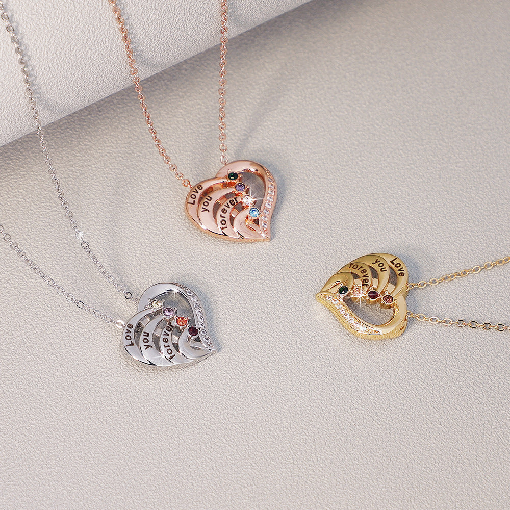 Personalized Name & Birthstone Family Heart Necklace