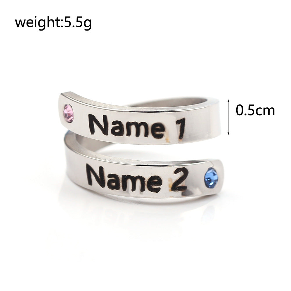 DIY Personal Customized Name Birthstone Open Ring