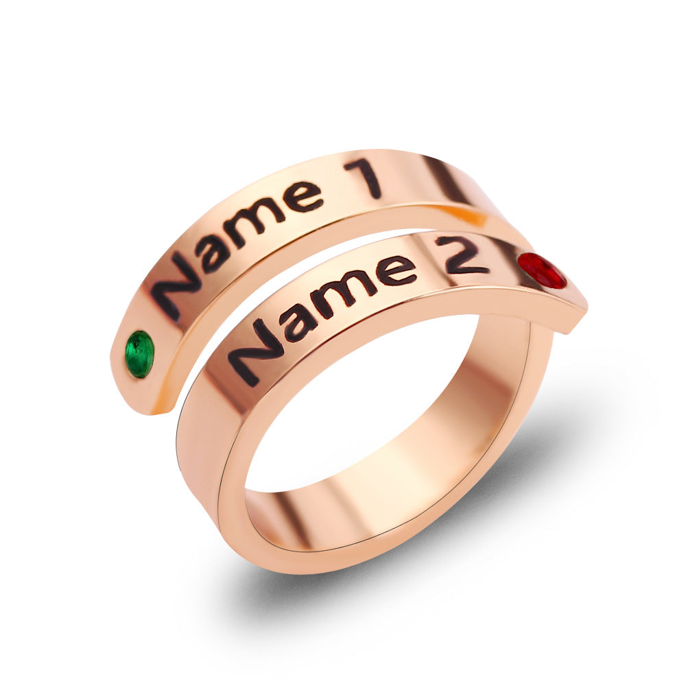 DIY Personal Customized Name Birthstone Open Ring