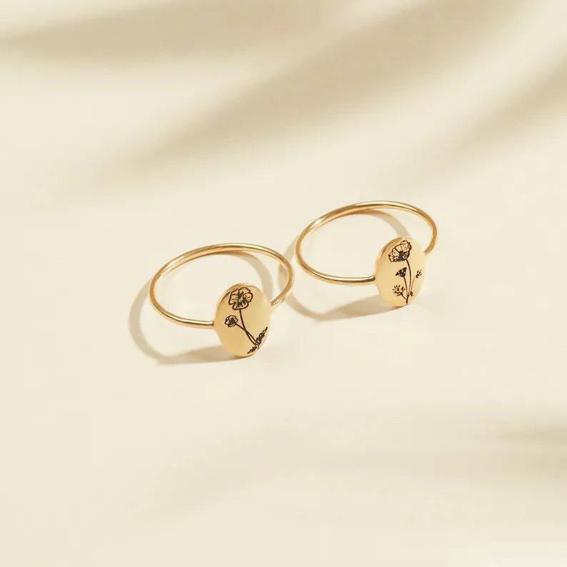 Birth Month Flower Ring As Aniversary / Valentine's Day /Birthday Gift