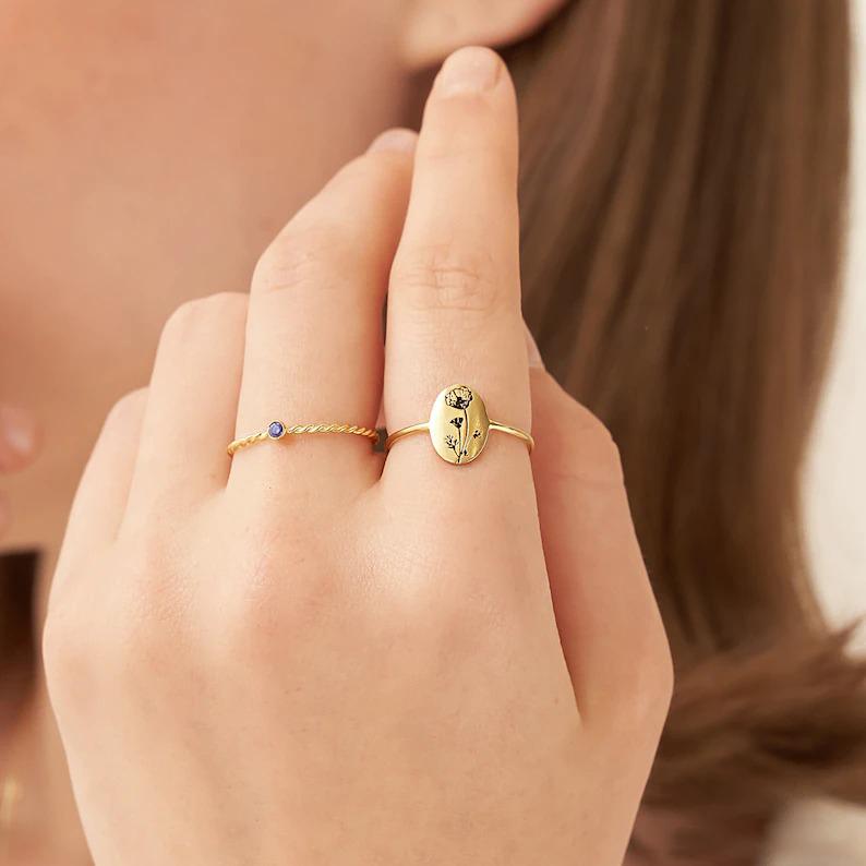 Birth Month Flower Ring As Aniversary / Valentine's Day /Birthday Gift