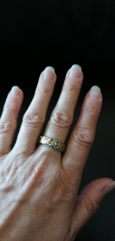 Vintage Dragonfly and Sunflower Men's Ring