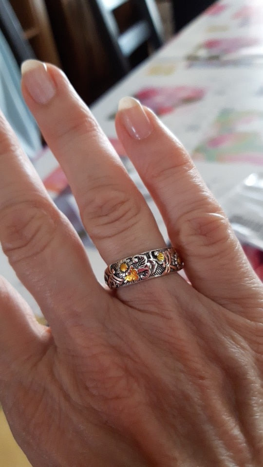 Vintage Dragonfly and Sunflower Men's Ring
