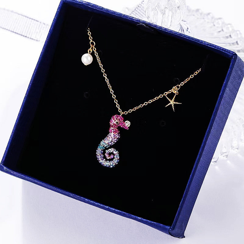 Gold Gradient Colored Seahorse Necklace