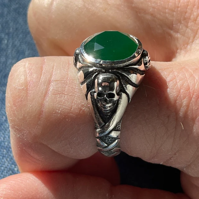 Jack Sparrow Skull Emerald Sterling Silver Ring