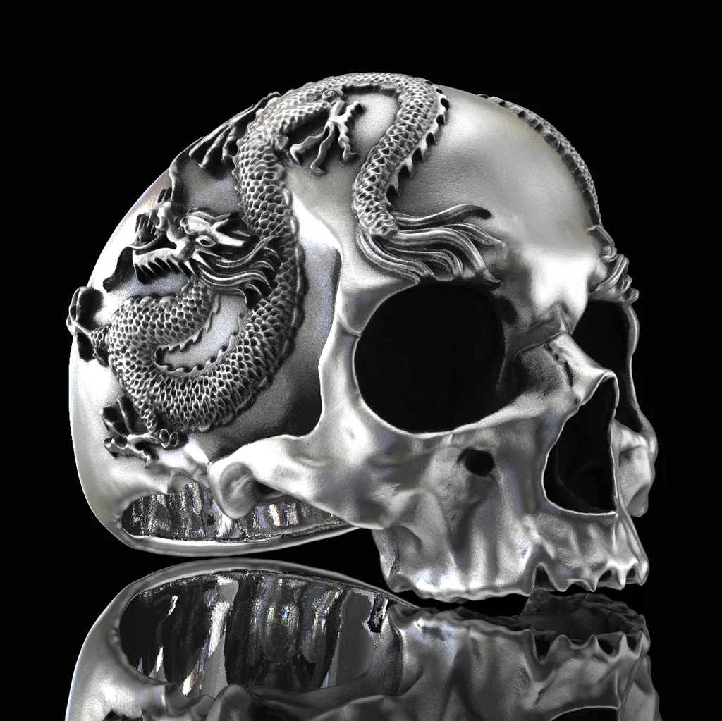 925 Silver Skull And Dragon Ring