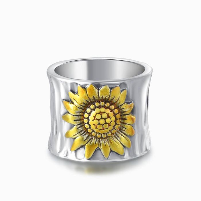 To My Best Friend Golden Sunflower Wide Band Ring