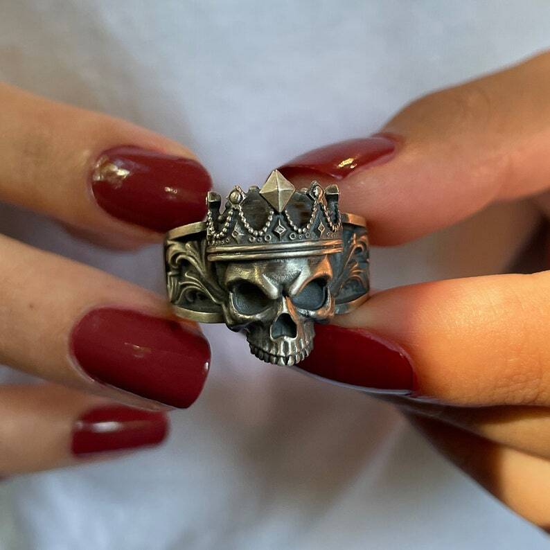 925 Silver Crown King Skull Ring