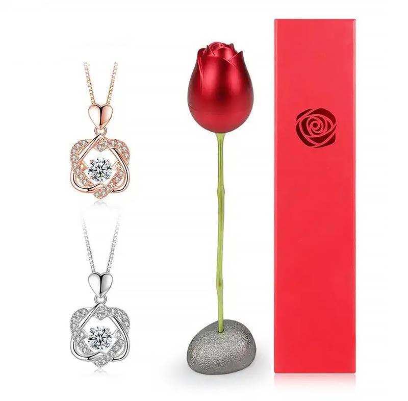 Heart Necklace With Rose