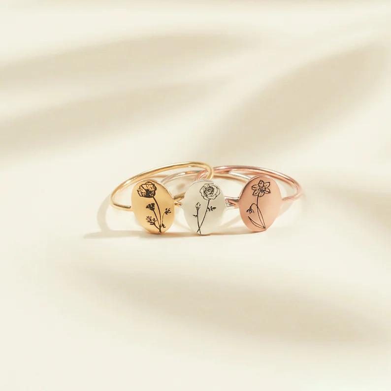 Birth Month Flower Ring As Aniversary / Valentine's Day /Birthday Gift