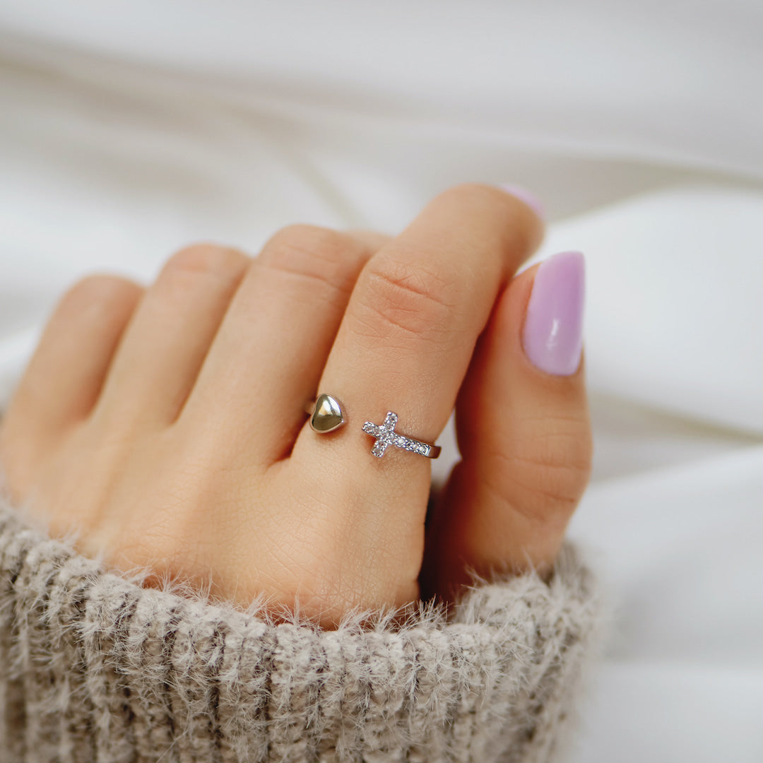 To My Daughter "Pray Through It" Heart and Cross Ring