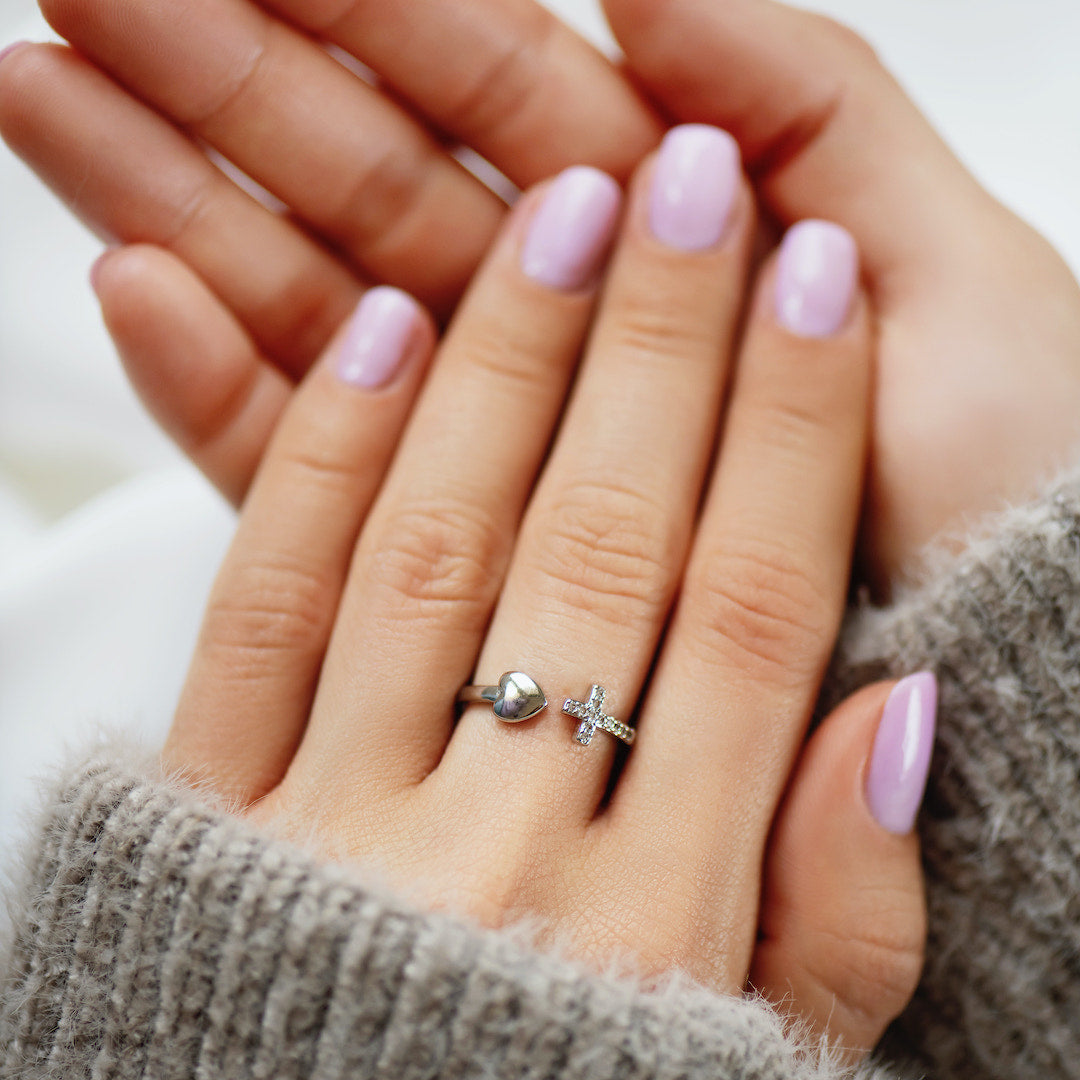 To My Daughter "Pray Through It" Heart and Cross Ring