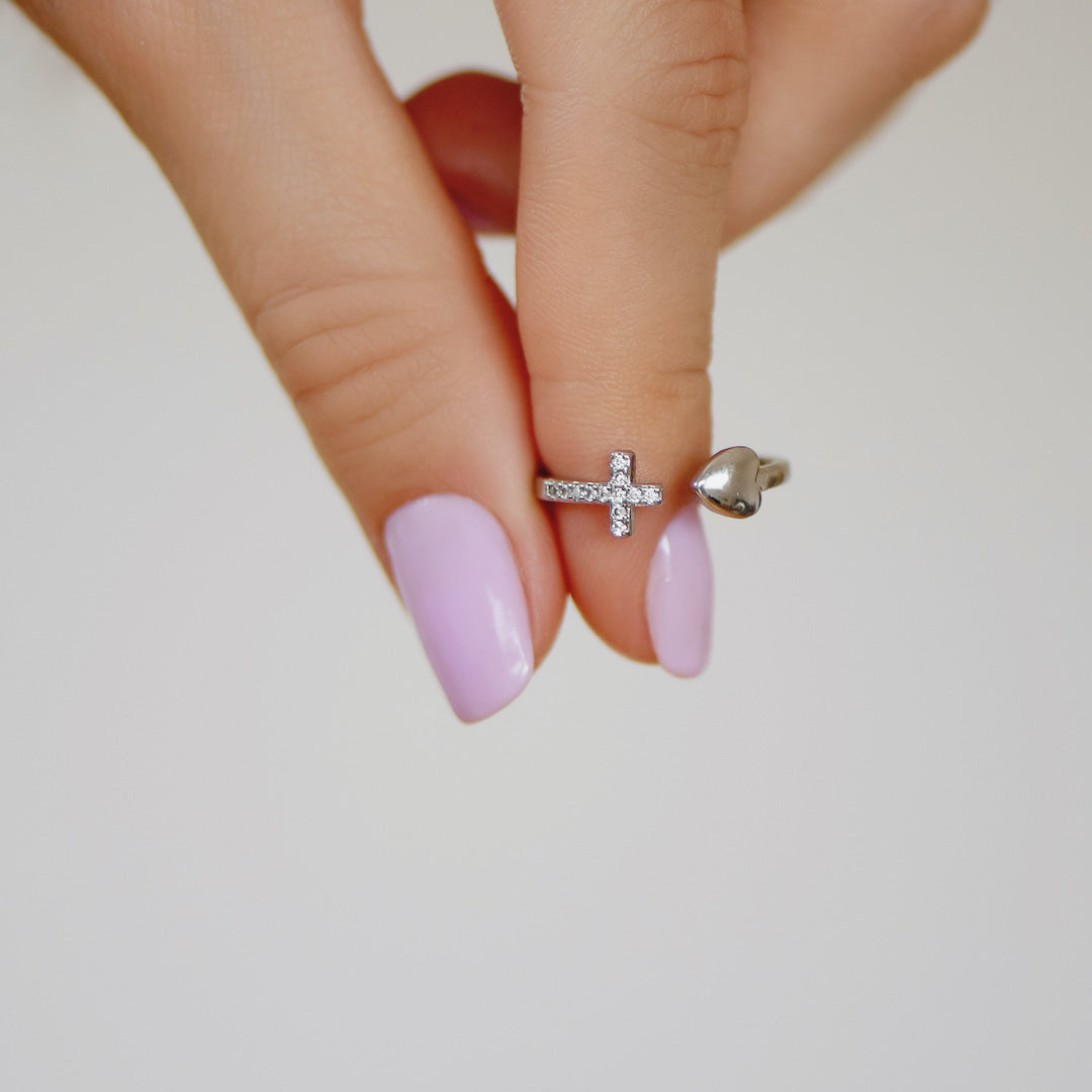 To My Daughter "Pray Through It" Heart and Cross Ring