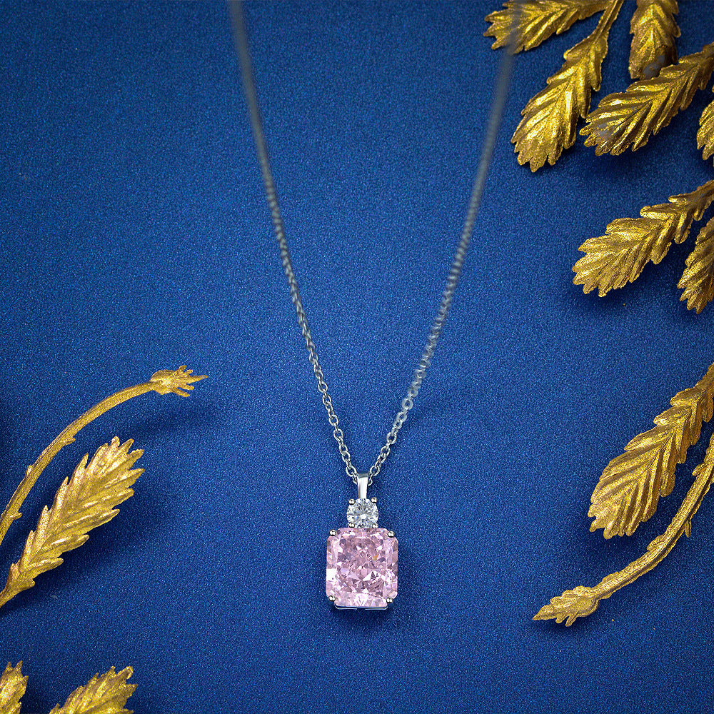 New 8.5ct pink pendant 925 silver inlaid 9*10 ice flower cut necklace