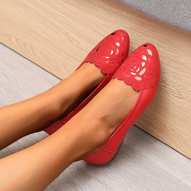 Cutout Rose Low Heels