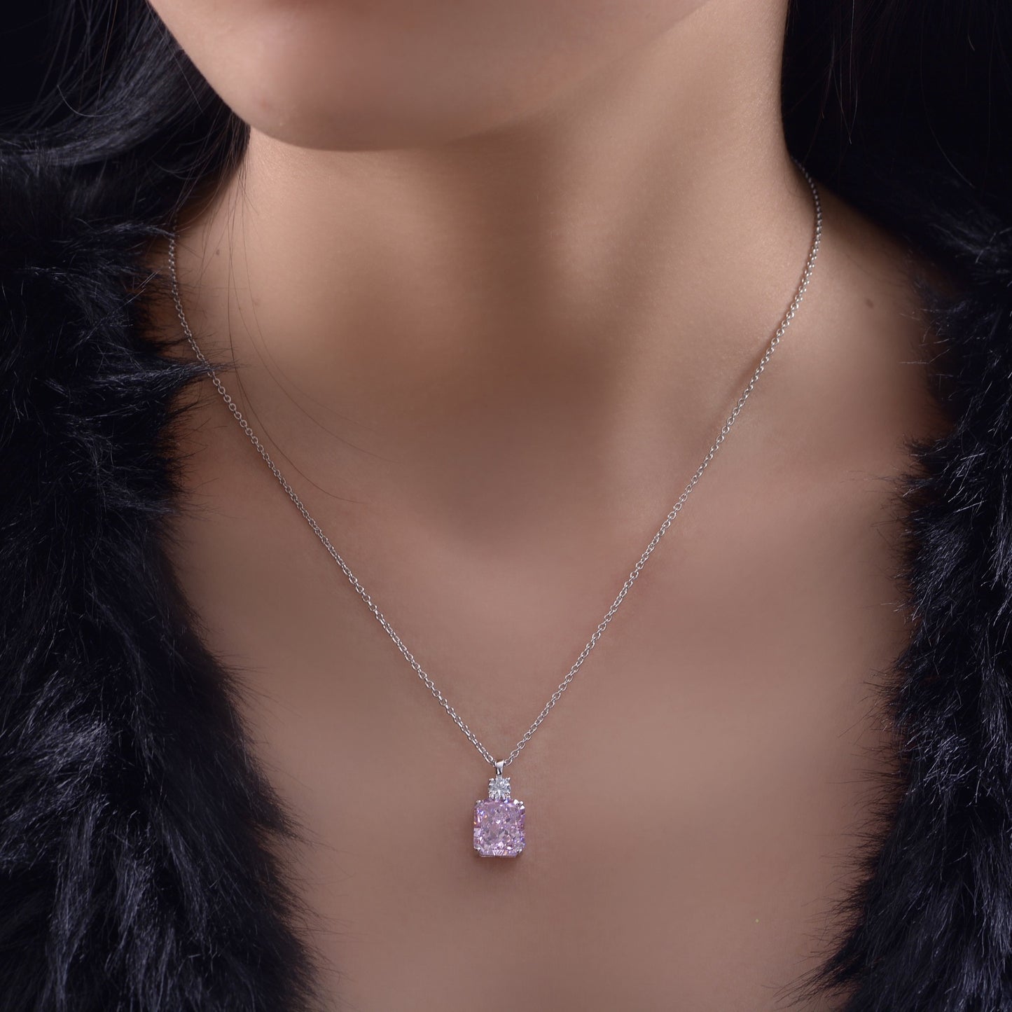 New 8.5ct pink pendant 925 silver inlaid 9*10 ice flower cut necklace