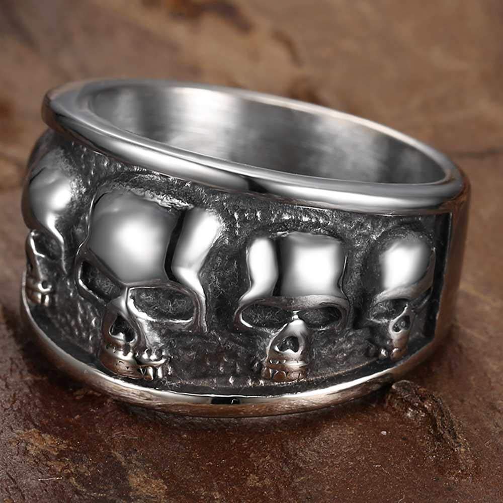 Retro stainless steel Gothic dead skull Halloween ring