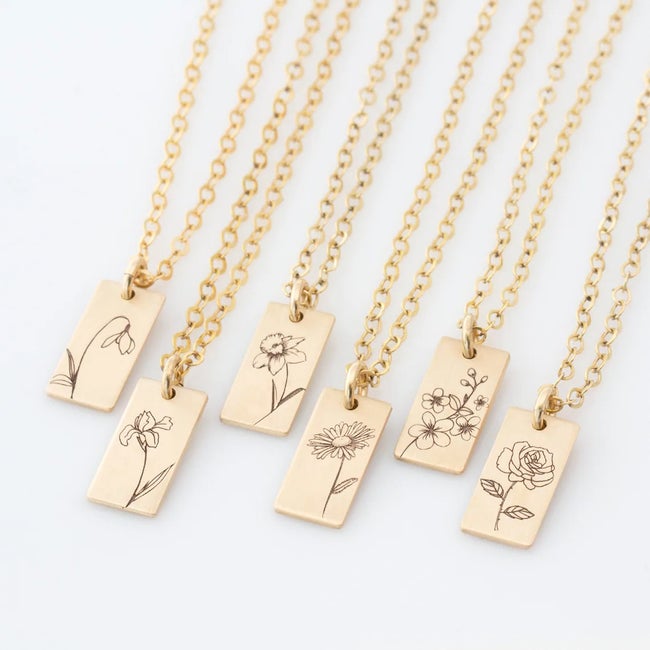 Sterling Silver Personalized Birth Month Flower Necklace