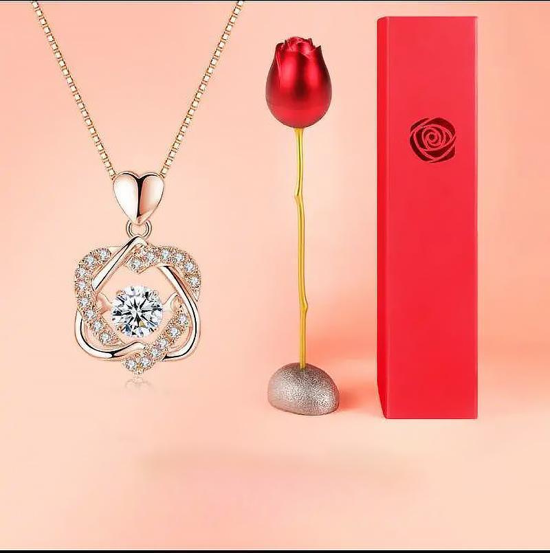 Heart Necklace With Rose