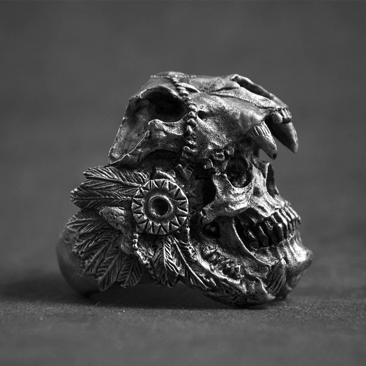 Vintage Jaguar Warrior Skull Ring