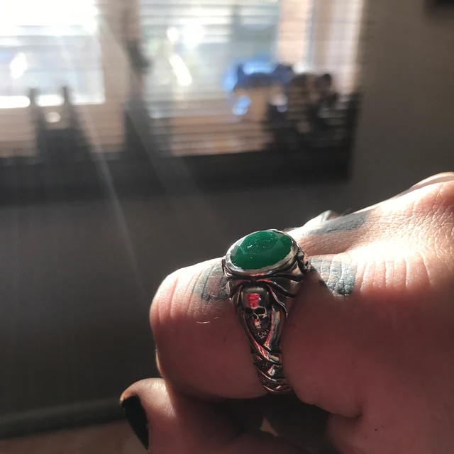 Jack Sparrow Skull Emerald Sterling Silver Ring
