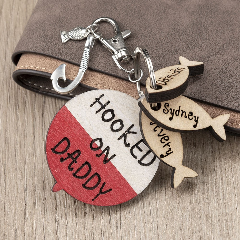 Personalized Fishing Keychain We're Hooked on Daddy Dad Grampa