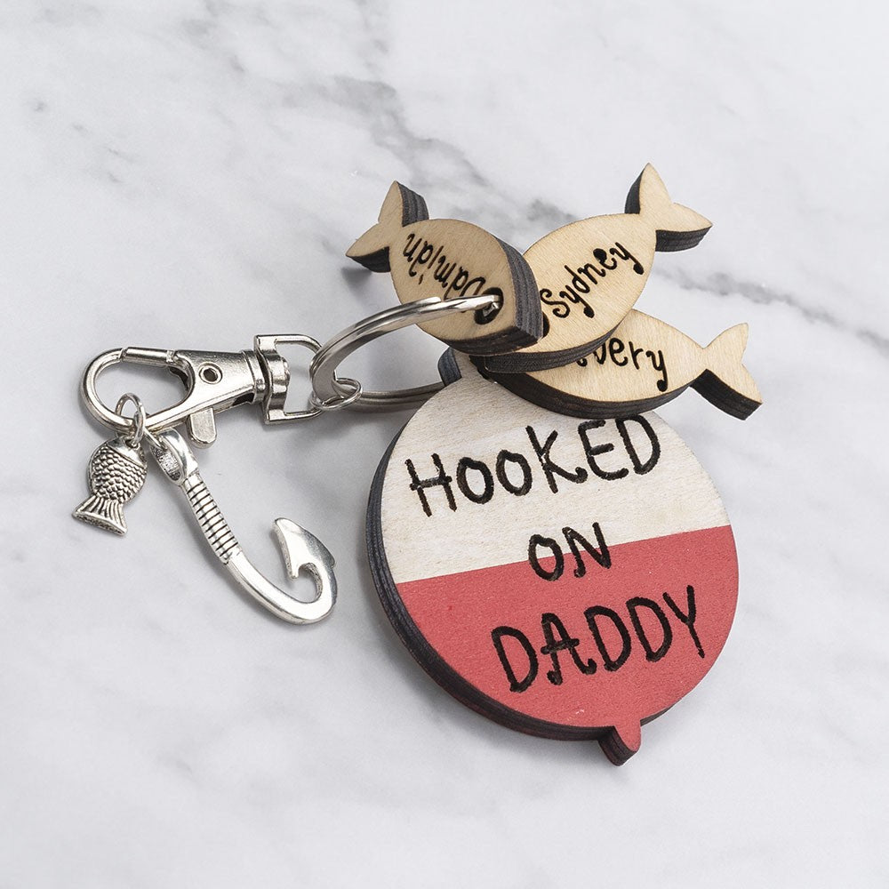 Personalized Fishing Keychain We're Hooked on Daddy Dad Grampa