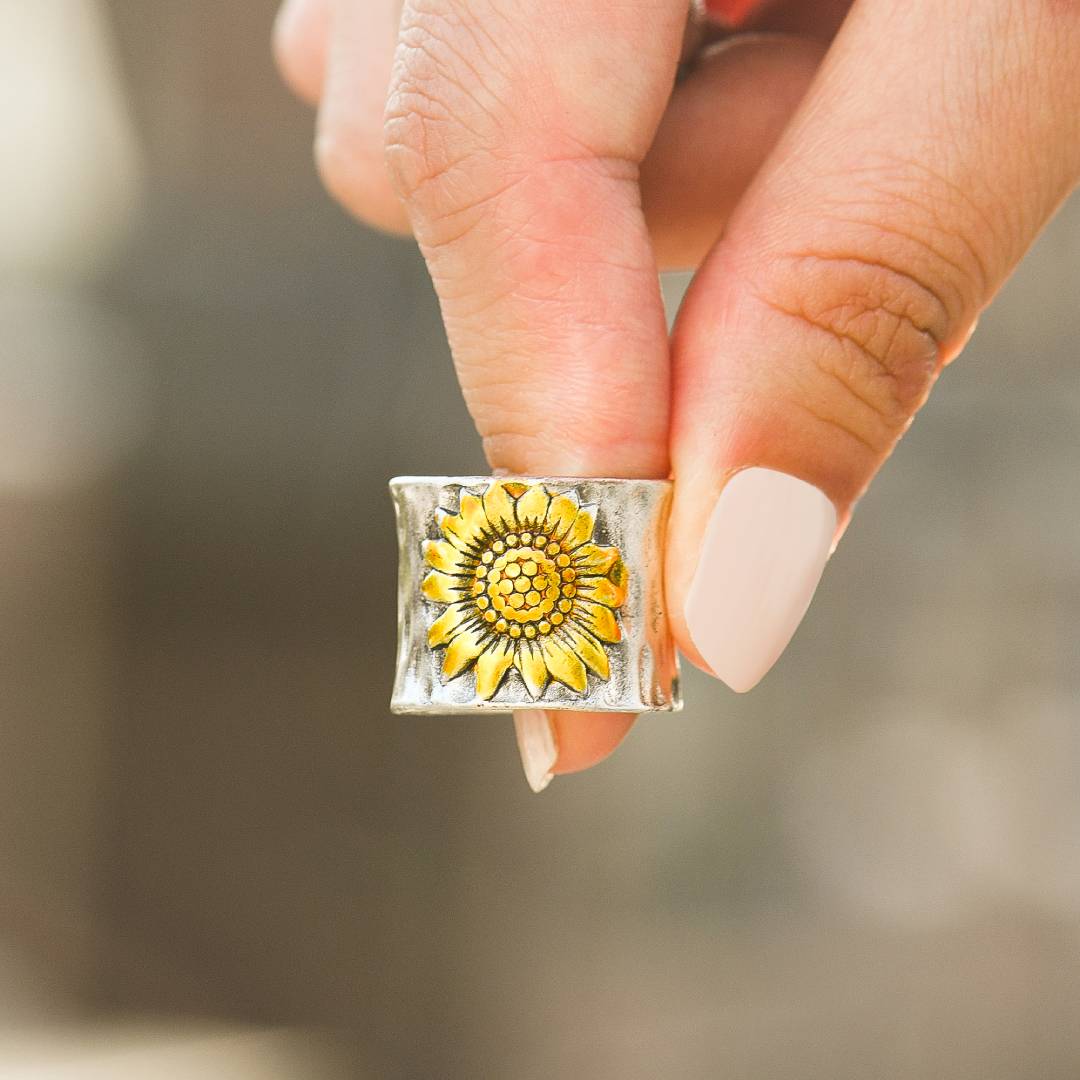 To My Best Friend Golden Sunflower Wide Band Ring