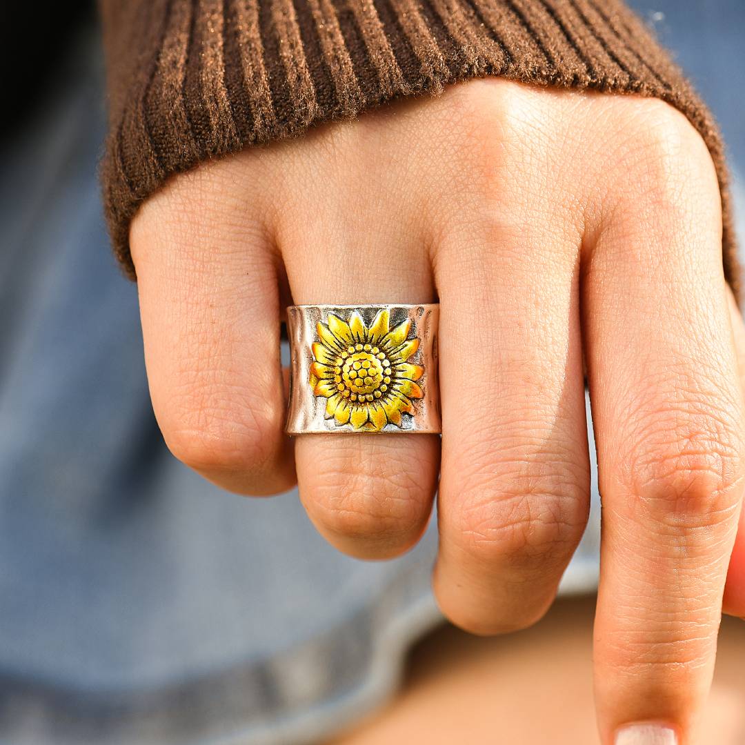 To My Best Friend Golden Sunflower Wide Band Ring