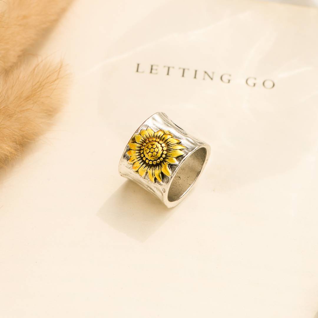To My Best Friend Golden Sunflower Wide Band Ring