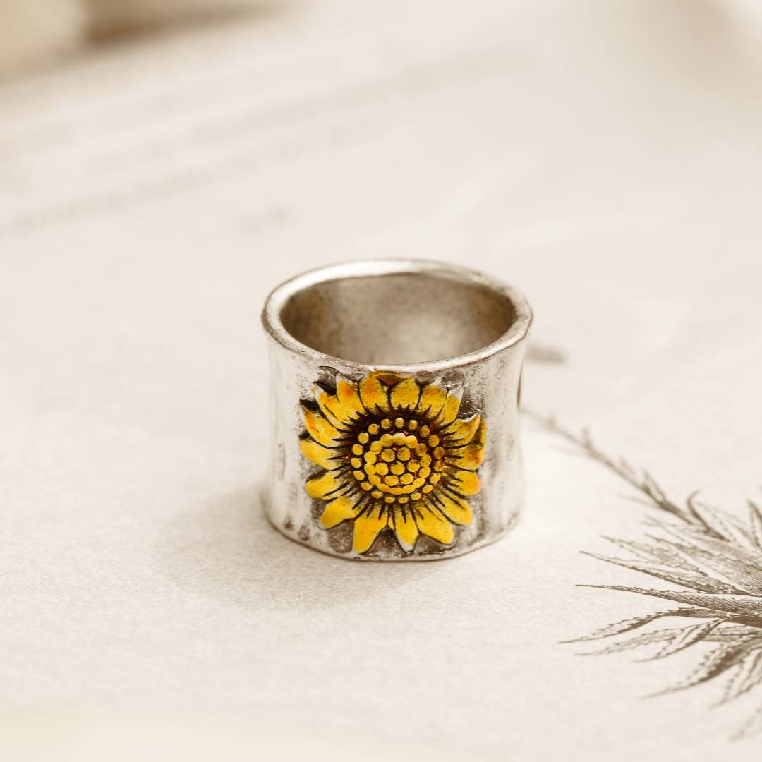 To My Best Friend Golden Sunflower Wide Band Ring