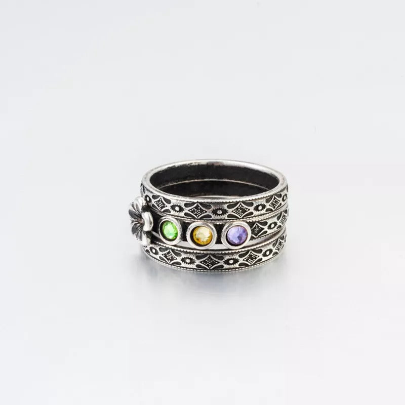 Retro Floral Birthstone Ring Set