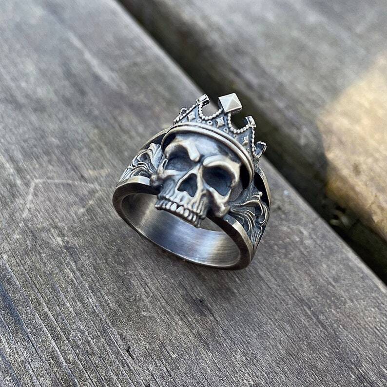 925 Silver Crown King Skull Ring