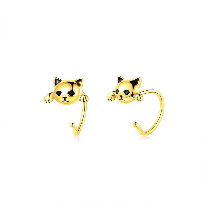 Black Eye Silver Cat Earrings
