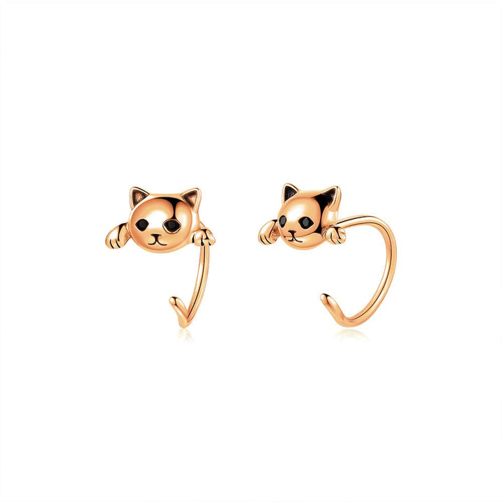 Black Eye Silver Cat Earrings