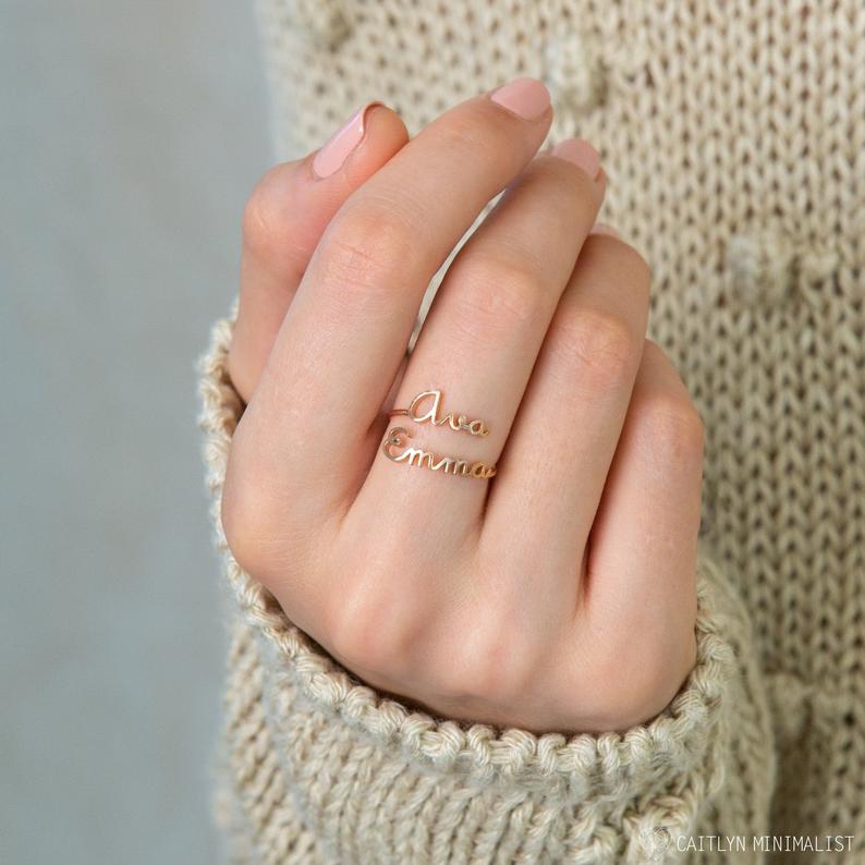 Women's Fashion Custom Double Name Rings