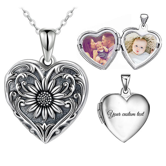 Classic Vintage Sunflower Carved Couple Photo Necklace