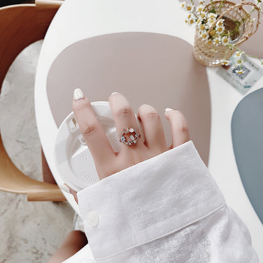 Sparkling Crystal Zircon Flower Ring