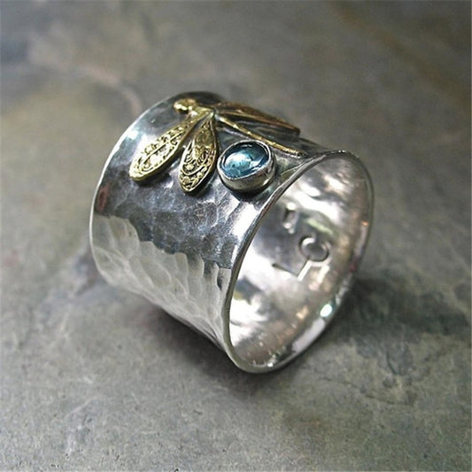 Women's Unique Retro Aquamarine Insect Ring
