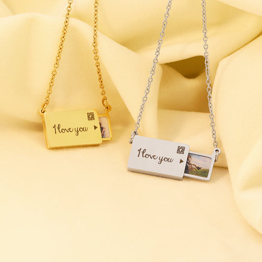 Custom Engraving Photo Envelope Locket Necklace
