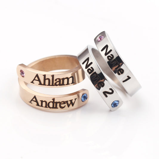 Elegant adjustable custom birthstone name ring