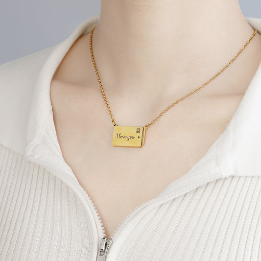 Custom Engraving Photo Envelope Locket Necklace