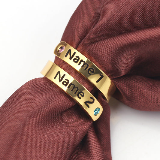 DIY Personal Customized Name Birthstone Open Ring