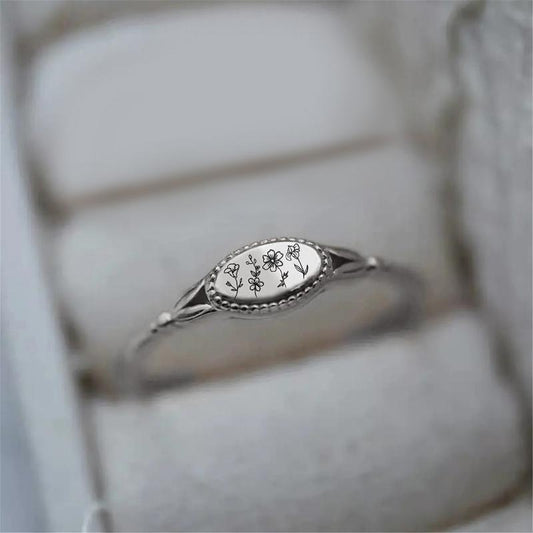 Personalized 1-3 Birth Month Flowers Ring For Your Loved One