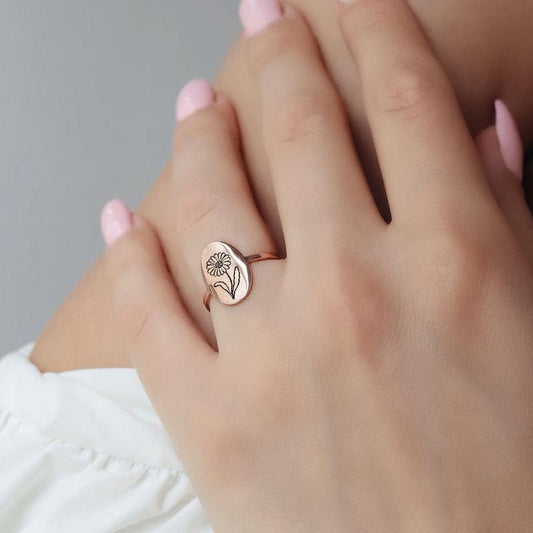 Birth Month Flower Ring As Aniversary / Valentine's Day /Birthday Gift