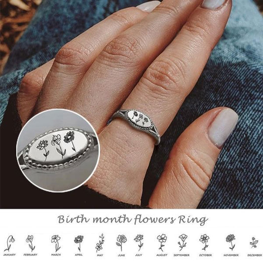 Handmade Personalized Family Birth Month Flower Ring (1-3Flowers)