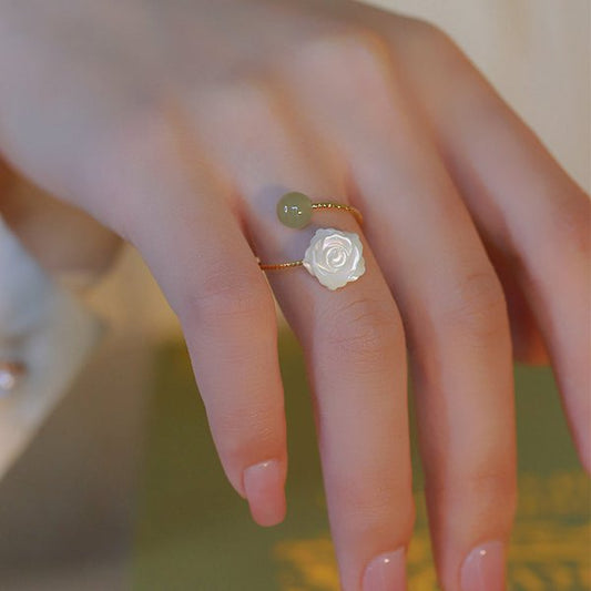 14K Rolled Gold Hetian Jade& Rose Rings